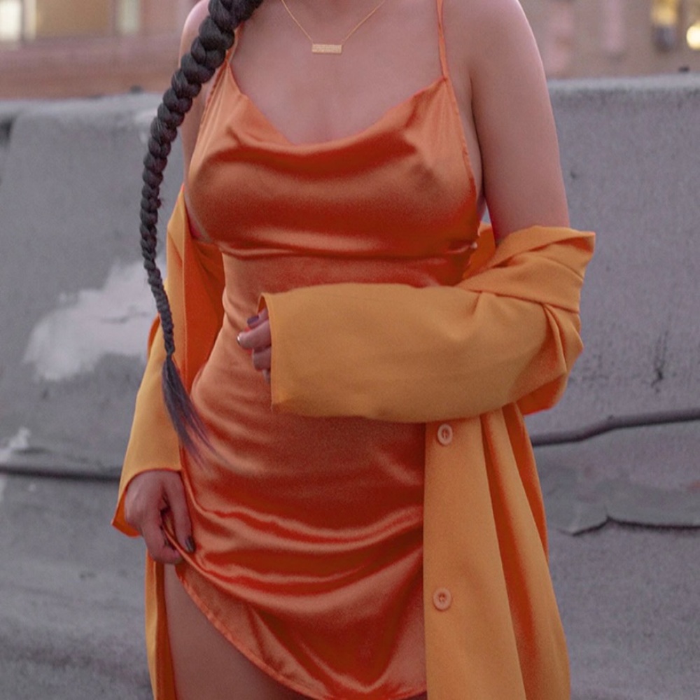 Orange Satin Mini Dress